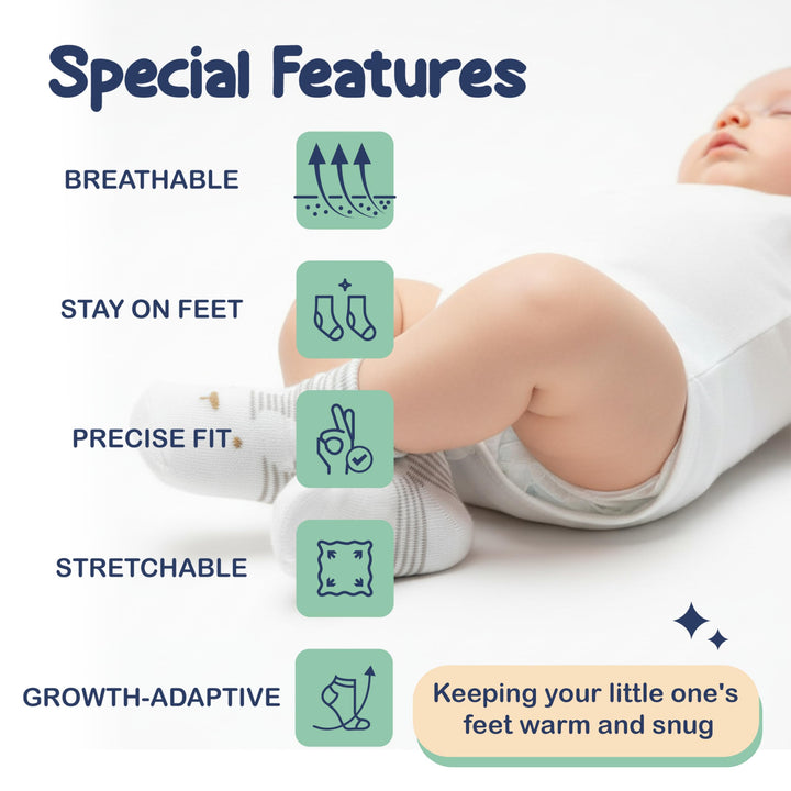 Mother's Choice Organic Cotton Baby Socks 0-6 Months, 12 Pairs Unisex - Soft & Hypoallergenic Baby Girl & Boys Socks (US, Age, 0 Months, 6 Months, Brown,Gray,White)