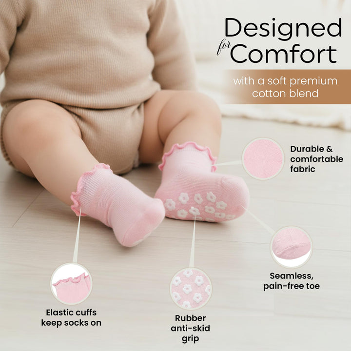 Mother's Choice Organic Cotton Socks For Boys Girls Breathable Non Slip Toddler Socks 2t-3t-4t-5t Ruffle Baby Socks 6-12 M