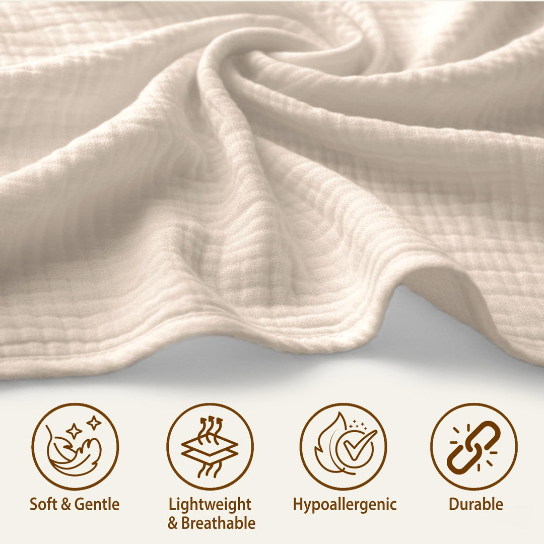 100% Organic Muslin Cotton Car Seat Cover 35 x 50 Inches Soft Touch Breathable Canopy, Protective Car Seat Cover Baby All Seasons Lightweight Car Seat Cover Travel Comfort (Ivory)