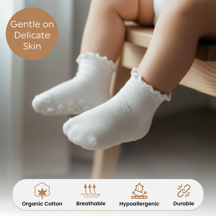 Mother's Choice Organic Cotton Socks For Boys Girls Breathable Non Slip Toddler Socks 2t-3t-4t-5t Ruffle Baby Socks 6-12 M