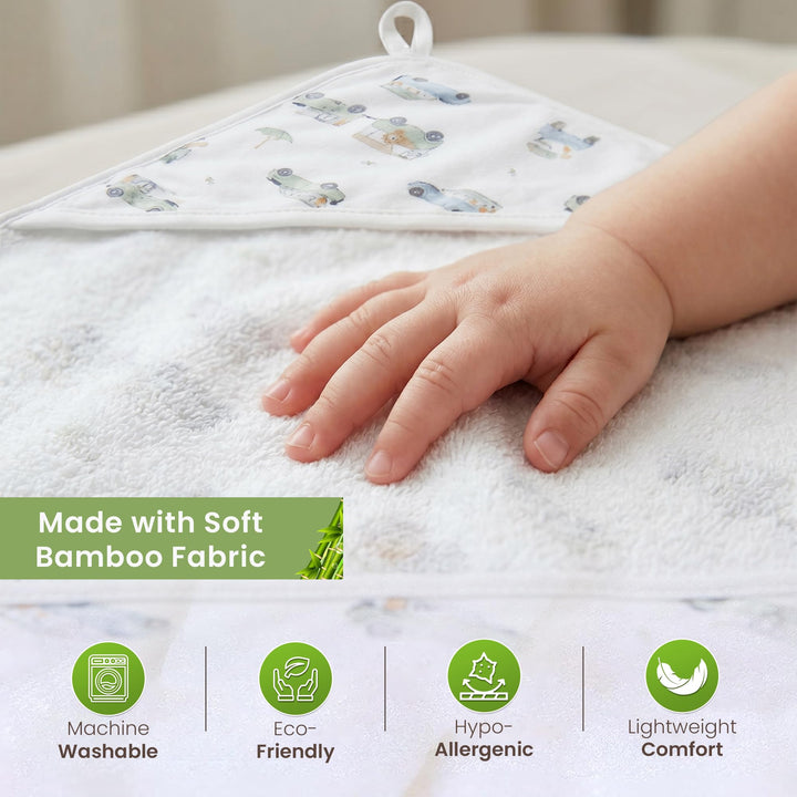 Organic Hooded Baby Towels with Washcloths – 2 Hooded Towel (28x28 inches) & 2 Washcloth (10x10 inches) – Ultra Soft, Absorbent & Cozy Cotton Bath Towels for Newborns and Infants