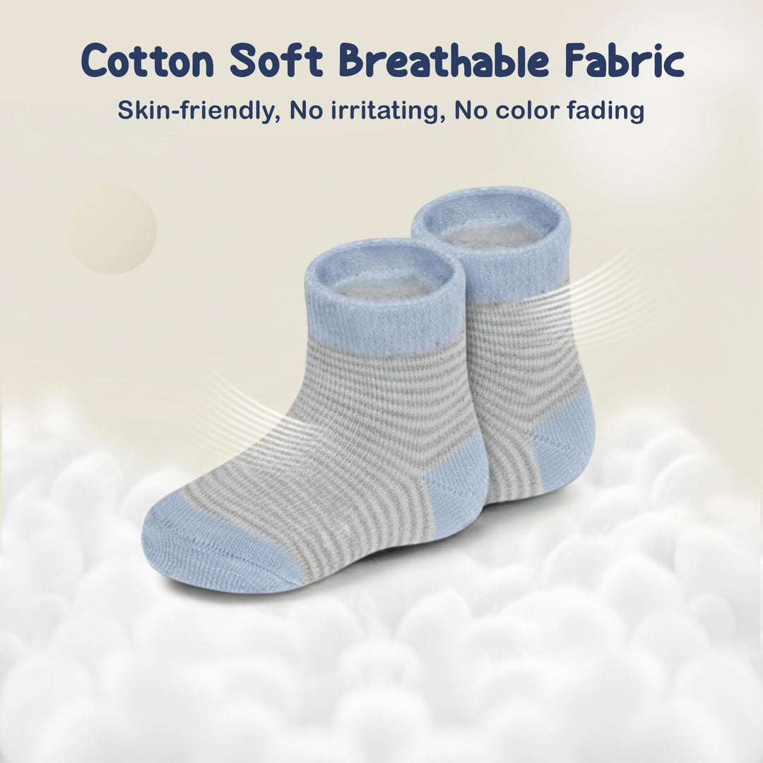 Mother's Choice Organic Cotton Baby Socks 6-12 Months, 12 Pairs Unisex Anti Slip - Soft & Hypoallergenic Baby Girl & Boys Socks (US, Age, 6 Months, 12 Months, Blue - Gray - White)