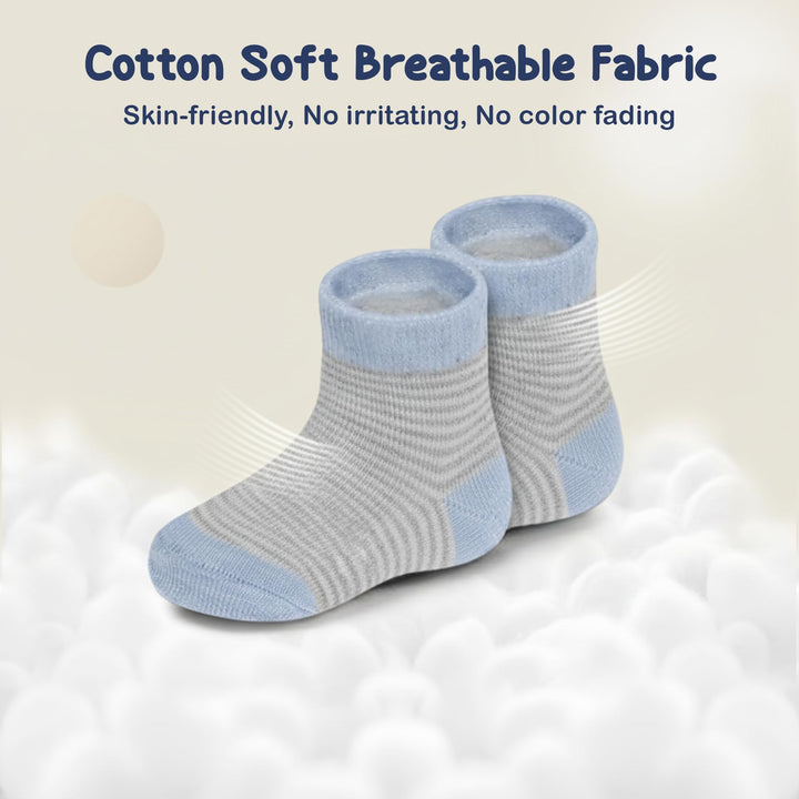 Mother's Choice Organic Cotton Baby Socks 6-12 Months, 12 Pairs Unisex Anti Slip - Soft & Hypoallergenic Baby Girl & Boys Socks (US, Age, 6 Months, 12 Months, Blue - Gray - White)
