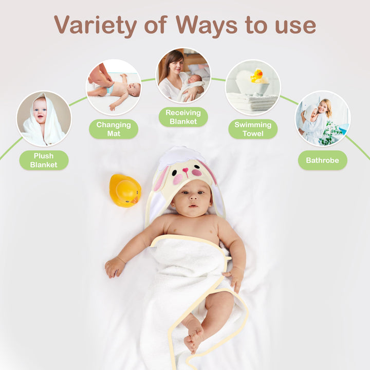 Mother's Choice Baby Hooded Towel - Large Size Cotton, Ultra-Soft & Absorbent Bath Towel for Newborns, Infants, Toddlers, Boys & Girls with Animal Hood (Sheep)