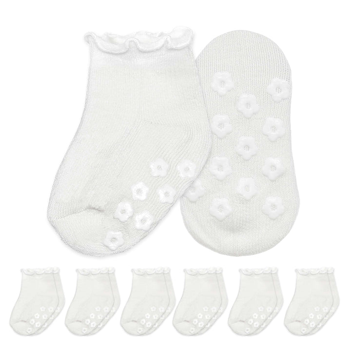 Mother's Choice White Ruffle Socks 6–12 Months 6 Pairs – Socks for Toddlers, Baby & Girls Cotton Soft, Breathable and Comfortable for Everyday Wear (US, Age, 6 Months, 12 Months, White)