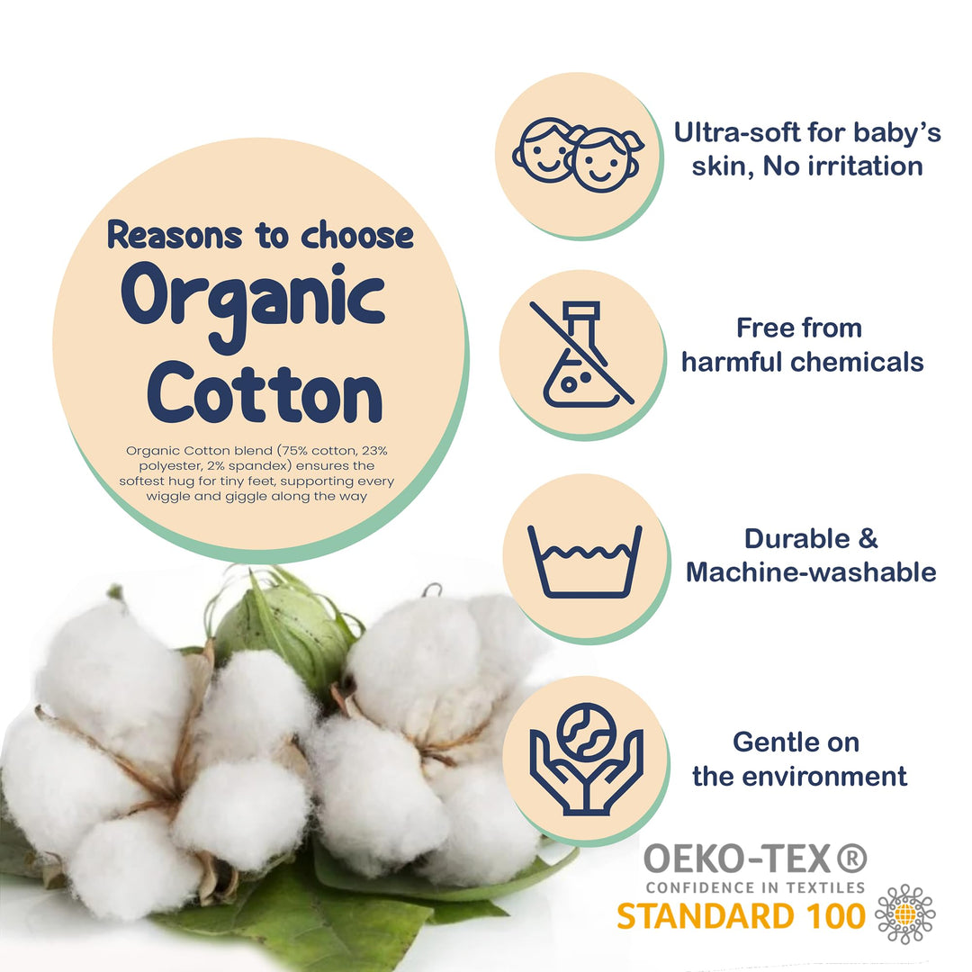 Mother's Choice Organic Cotton Baby Socks 6-12 Months, 12 Pairs Unisex Anti Slip - Soft & Hypoallergenic Baby Girl & Boys Socks (US, Age, 6 Months, 12 Months, Gray - White)