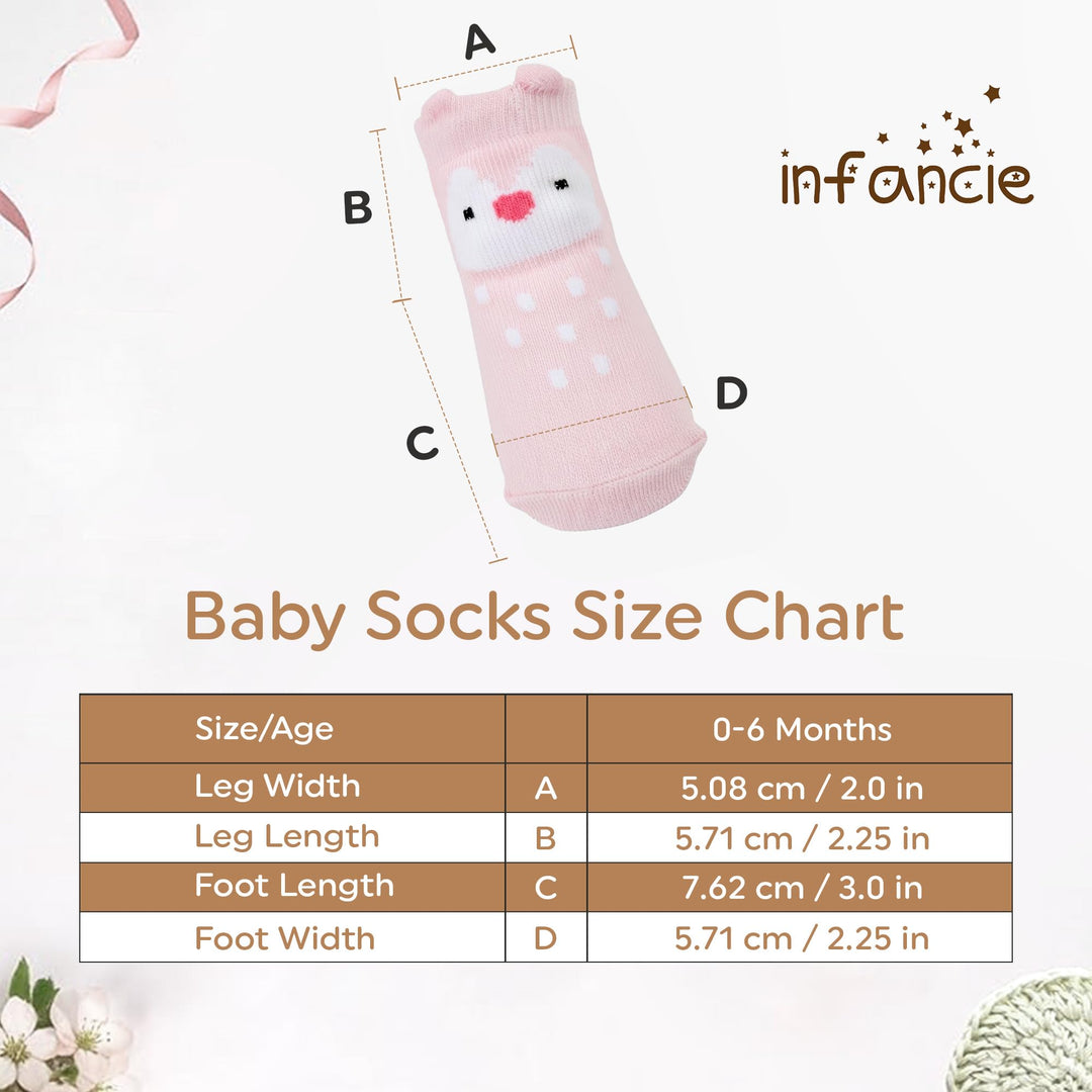 Organic Cotton GOTS Certified Non-Slip Baby Socks 0-6 Months - 7 Pairs Soft Breathable Newborn Socks Animal Design For Infant
