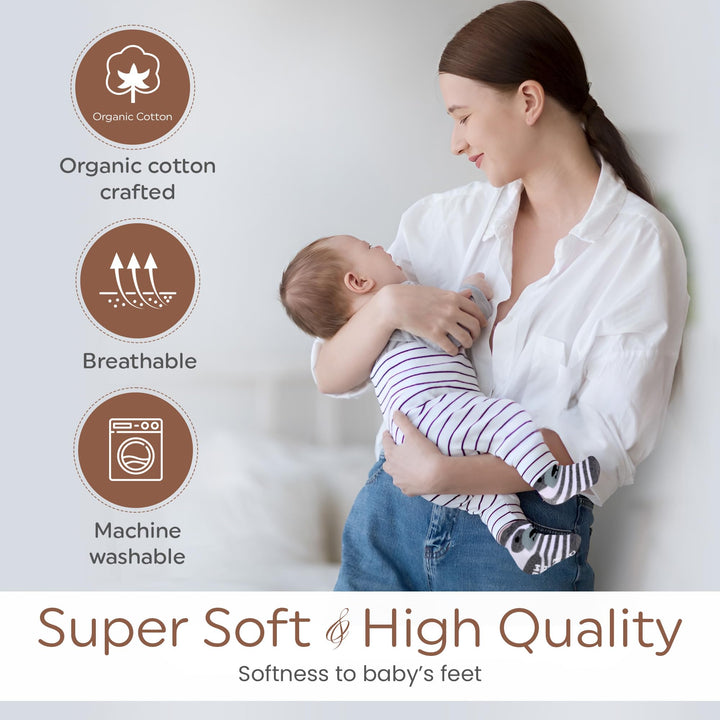 Infancie Organic Cotton Baby Socks with Gripper 0-6 Months | 8 Pairs