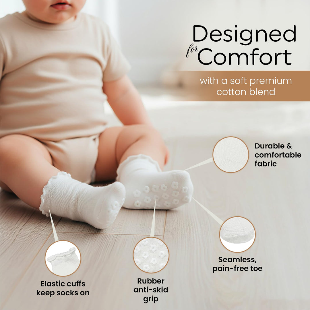 Mother's Choice Organic Cotton Socks For Boys Girls Breathable Non Slip Toddler Socks 2t-3t-4t-5t Ruffle Baby Socks 6-12 M