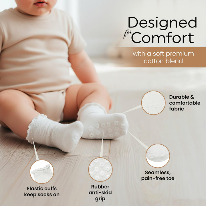 Mother's Choice Organic Cotton Socks For Boys Girls Breathable Non Slip Toddler Socks 2t-3t-4t-5t Ruffle Baby Socks 6-12 M