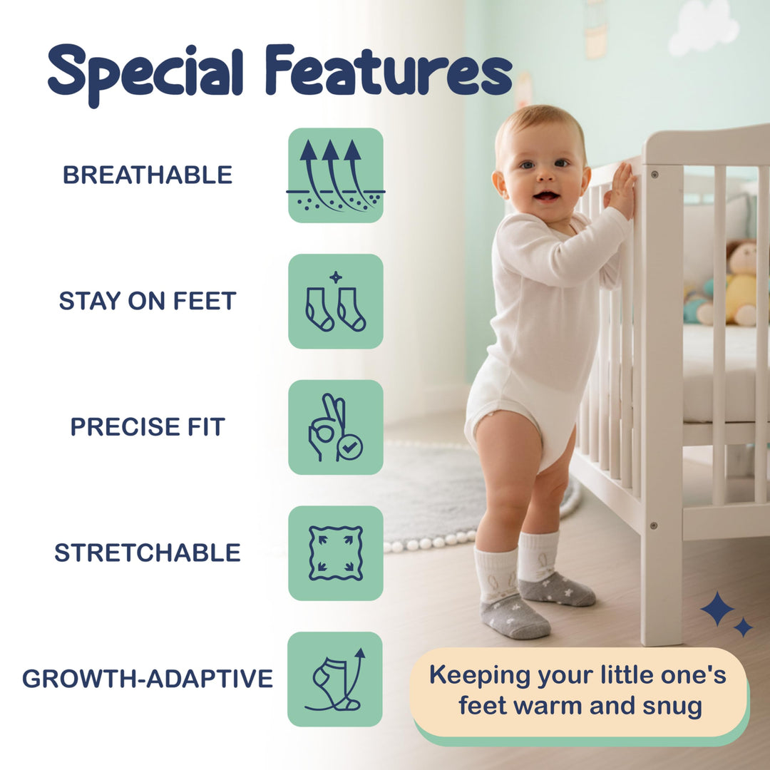 Mother's Choice Organic Cotton Baby Socks 6-12 Months, 12 Pairs Anti Slip Unisex - Soft & Hypoallergenic Baby Girl & Boys Socks (US, Age, 6 Months, 12 Months, Brown,Gray,White)