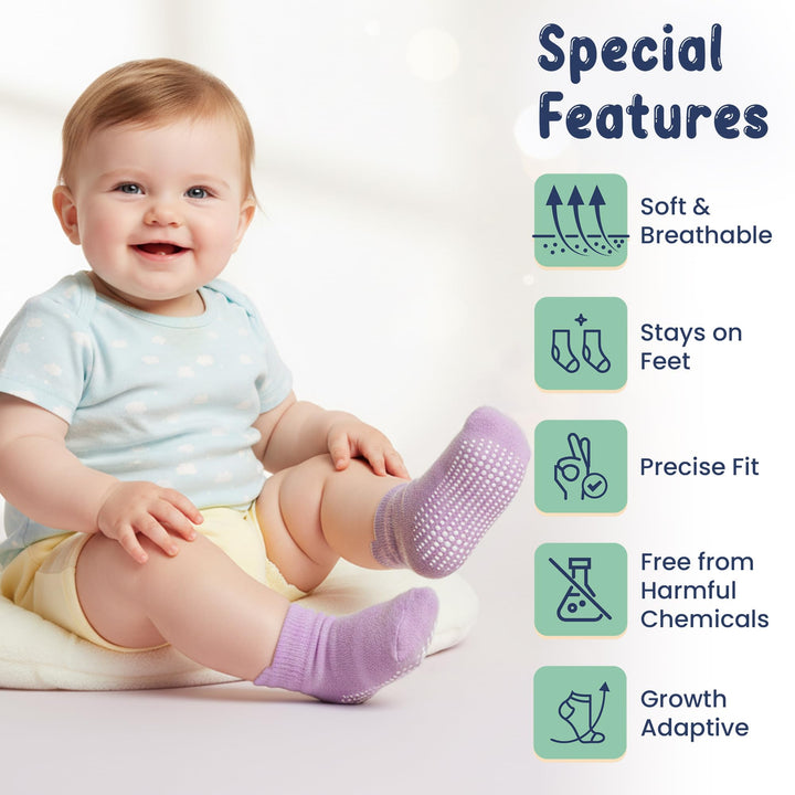Mother's Choice Organic Cotton Socks For Toddler Boys Girls - Breathable, Non Slip Toddler Socks 2t-3t-4t-5t,