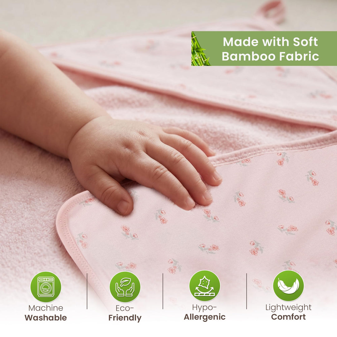 Organic Hooded Baby Towels with Washcloths – 2 Hooded Towel (28x28 inches) & 2 Washcloth (10x10 inches) – Ultra Soft, Absorbent & Cozy Cotton Bath Towels for Newborns and Infants