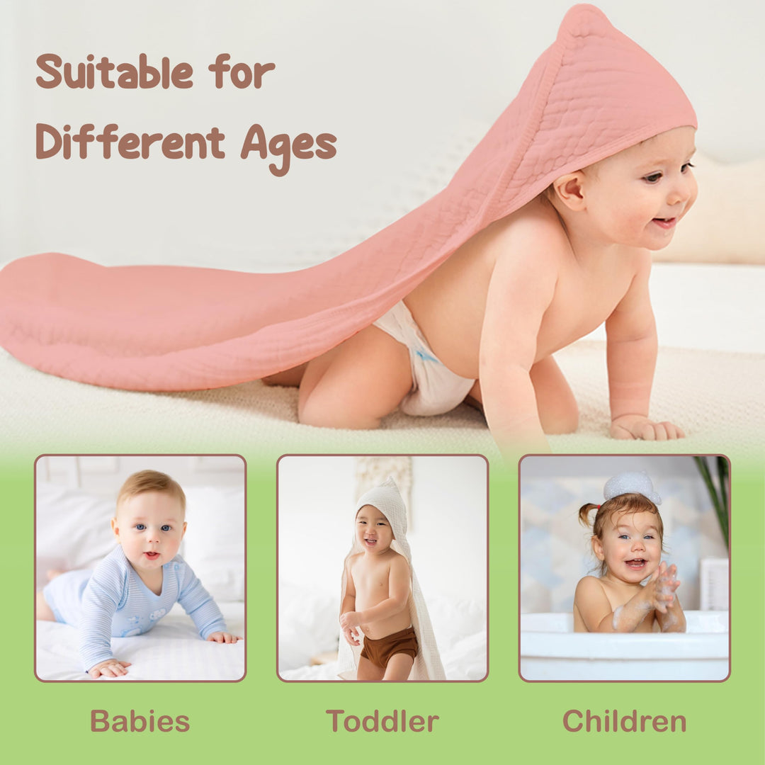 100% Organic Cotton Muslin Baby Hooded Towels 32x32 Inch – 2 Pack Soft & Absorbent Baby Towels for Newborn for Boys & Girls, Premium Hooded Towels, Ultra-Gentle Baby Essentials in Rose/Peach