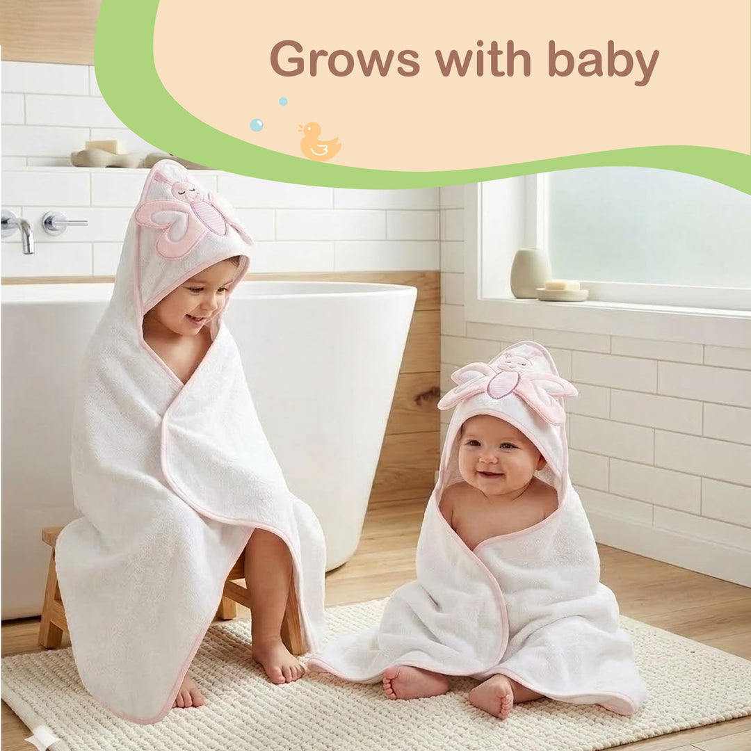 Mother's Choice Baby Towels 100% Organic Cotton Butterfly Hooded Design, Oeko-TEX Certified, Ultra-Soft Absorbent Hooded Bath Towel for Newborn Girls, (Butterfly)