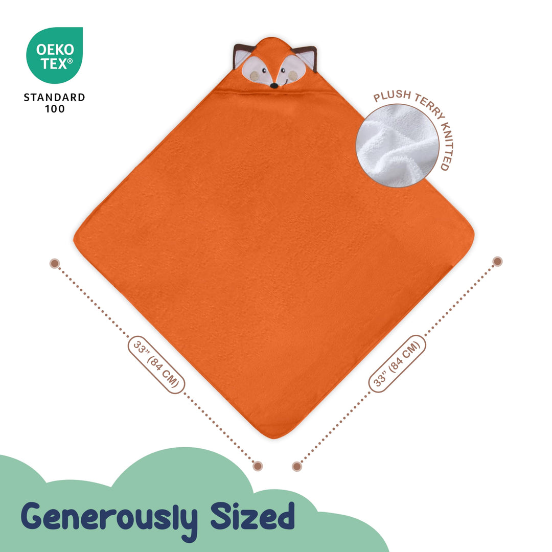 Mother's Choice Organic Baby Hooded Towel Ultra Soft & Absorbent Bath Wearable for Newborns, Infants, 3D Orange Fox Design
