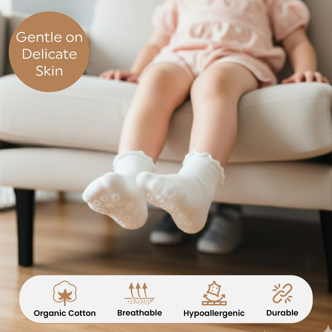 Mother's Choice White Ruffle Socks 6–12 Months 6 Pairs – Socks for Toddlers, Baby & Girls Cotton Soft, Breathable and Comfortable for Everyday Wear (US, Age, 6 Months, 12 Months, White)