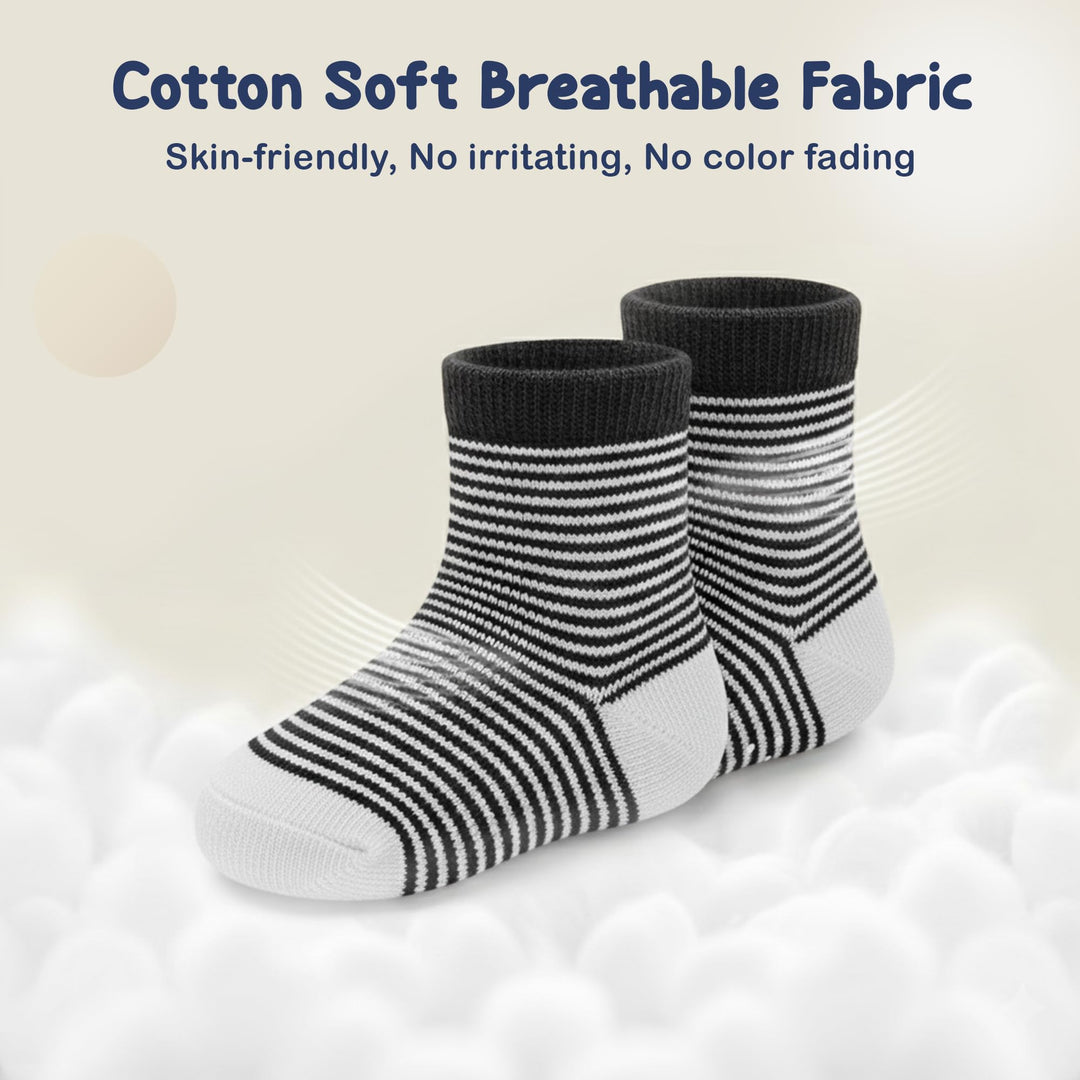 Mother's Choice Organic Cotton Baby Socks 6-12 Months, 12 Pairs Unisex Anti Slip - Soft & Hypoallergenic Baby Girl & Boys Socks (US, Age, 6 Months, 12 Months, Black - White - Gray 12 Pair)