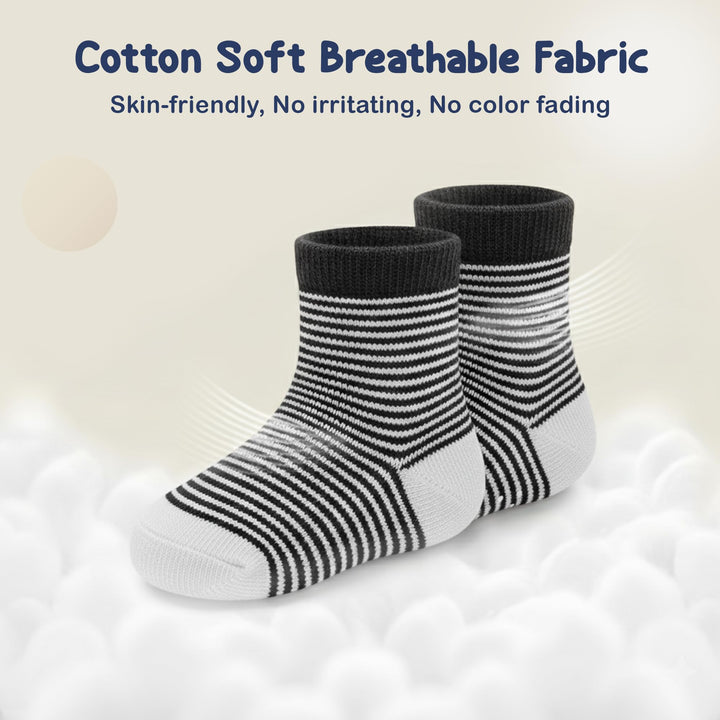 Mother's Choice Organic Cotton Baby Socks 6-12 Months, 12 Pairs Unisex Anti Slip - Soft & Hypoallergenic Baby Girl & Boys Socks (US, Age, 6 Months, 12 Months, Black - White - Gray 12 Pair)
