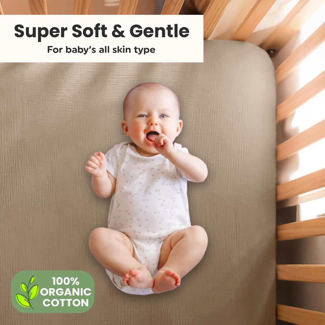 100% Organic Cotton Muslin Baby Bassinet Baby Sheet 33 X 17 Inch Soft Breathable Lightweight Stretchable Bed Sheet 2 Pack Gentle On Skin Durable Snug Fit Sheet for Newborn Bassinet Mattress