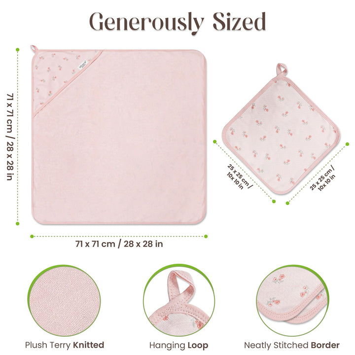 Organic Hooded Baby Towels with Washcloths – 2 Hooded Towel (28x28 inches) & 2 Washcloth (10x10 inches) – Ultra Soft, Absorbent & Cozy Cotton Bath Towels for Newborns and Infants