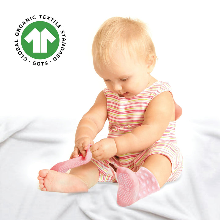 GOTS Certified Organic Cotton Rich Blend Baby Socks 12 Pairs For 0 - 6 (M) Baby Girl Soft, Stretchable & Comfortable Girl newborn Socks, Adorable Sock Shoes For Baby Girl, Gift For Little, Pink