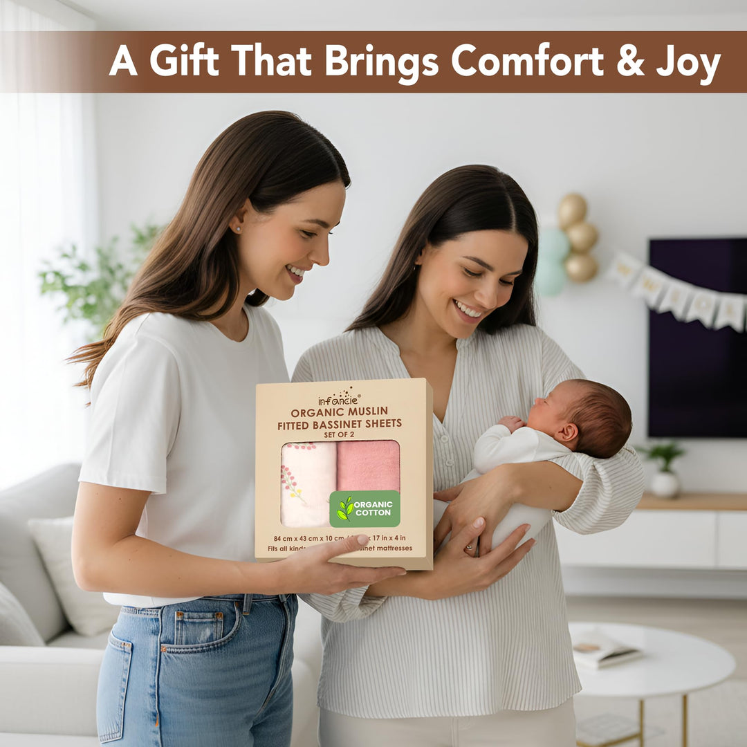 100% Organic Cotton Muslin Baby Bassinet Baby Sheet 33 X 17 Inch Soft Breathable Lightweight Stretchable Bed Sheet 2 Pack Gentle On Skin Durable Snug Fit Sheet for Newborn Bassinet Mattress
