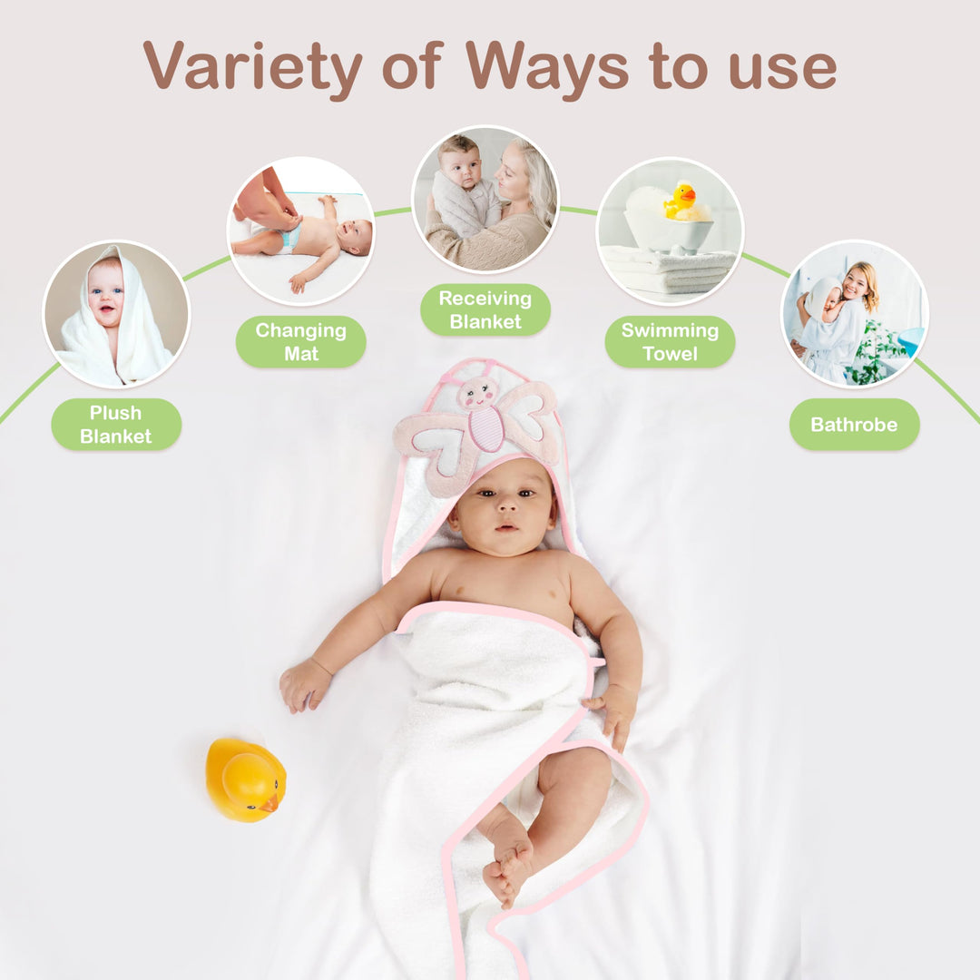 Mother's Choice Baby Towels 100% Organic Cotton Butterfly Hooded Design, Oeko-TEX Certified, Ultra-Soft Absorbent Hooded Bath Towel for Newborn Girls, (Butterfly)