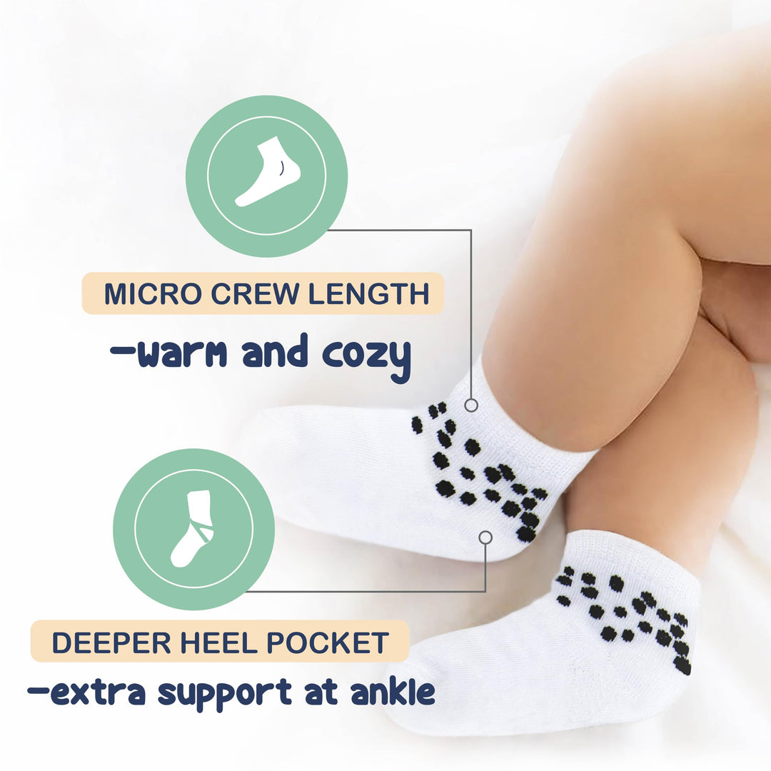 Mother's Choice Organic Cotton Baby Socks, 12 Pairs, Unisex 0-6 Months - Soft, Hypoallergenic Newborn & Infant Socks - Baby Girl & Boy Gifts, (12Pcs, Gray - White)