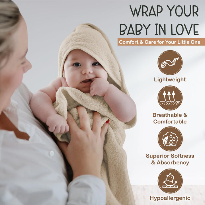 Infancie Organic Cotton Low-Twist Woven Hooded Baby Towels