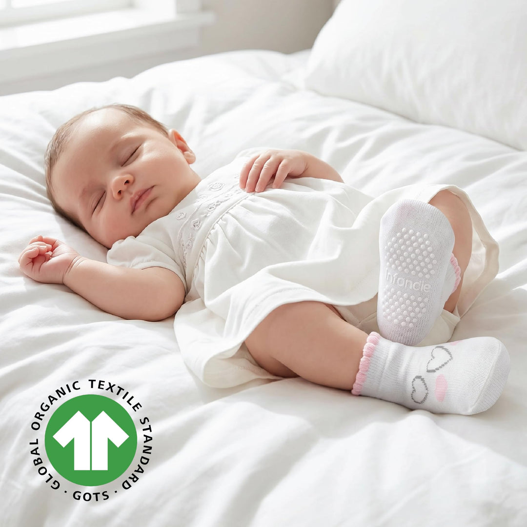 GOTS Certified Organic Cotton Rich Blend Baby Socks 12 Pairs For 0 - 6 (M) Baby Girl Soft, Stretchable & Comfortable Girl newborn Socks, Adorable Sock Shoes For Baby Girl, Gift For Little, Pink