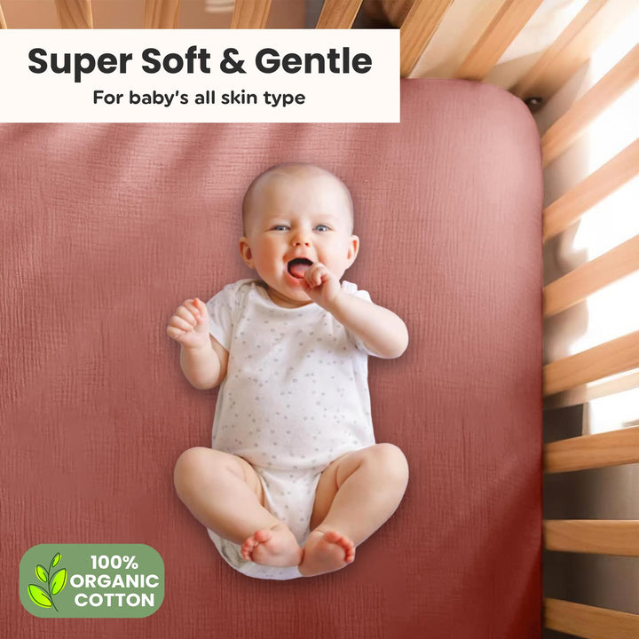 100% Organic Cotton Muslin Baby Bassinet Baby Sheet 33 X 17 Inch Soft Breathable Lightweight Stretchable Bed Sheet 2 Pack Gentle On Skin Durable Snug Fit Sheet for Newborn Bassinet Mattress