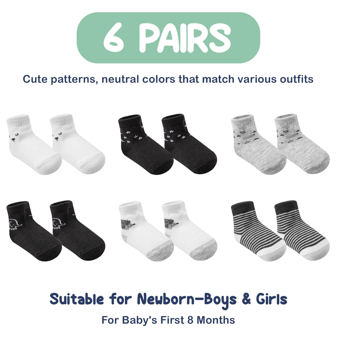 Mother's Choice Organic Cotton Baby Socks, 06 Pairs, Unisex 0-6 Months - Soft, Hypoallergenic Newborn & Infant Socks - Baby Girl & Boy Gifts