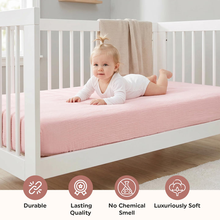 100% Organic Cotton Muslin Baby Bassinet Baby Sheet 33 X 17 Inch Soft Breathable Lightweight Stretchable Bed Sheet 2 Pack Gentle On Skin Durable Snug Fit Sheet for Newborn Bassinet Mattress