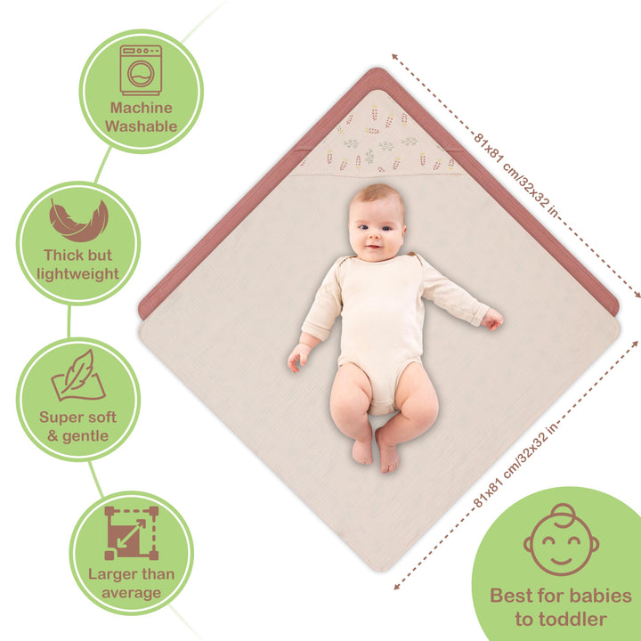 100% Organic Cotton Muslin Baby Hooded Towels 32x32 Inch – 2 Pack Soft & Absorbent Baby Towels for Newborn for Boys & Girls, Premium Hooded Towels, Ultra-Gentle Baby Essentials in Rose/Peach
