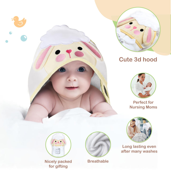 Mother's Choice Baby Hooded Towel - Large Size Cotton, Ultra-Soft & Absorbent Bath Towel for Newborns, Infants, Toddlers, Boys & Girls with Animal Hood (Sheep)