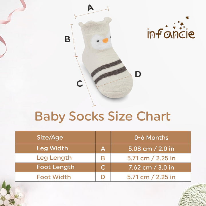 Organic Cotton GOTS Certified Non-Slip Baby Socks 0-6 Months - 7 Pairs Soft Breathable Newborn Socks Animal Design For Infant