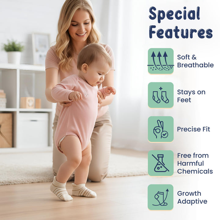 Mother's Choice Organic Cotton Socks For Toddler Boys Girls - Breathable, Non Slip Toddler Socks 2t-3t-4t-5t,