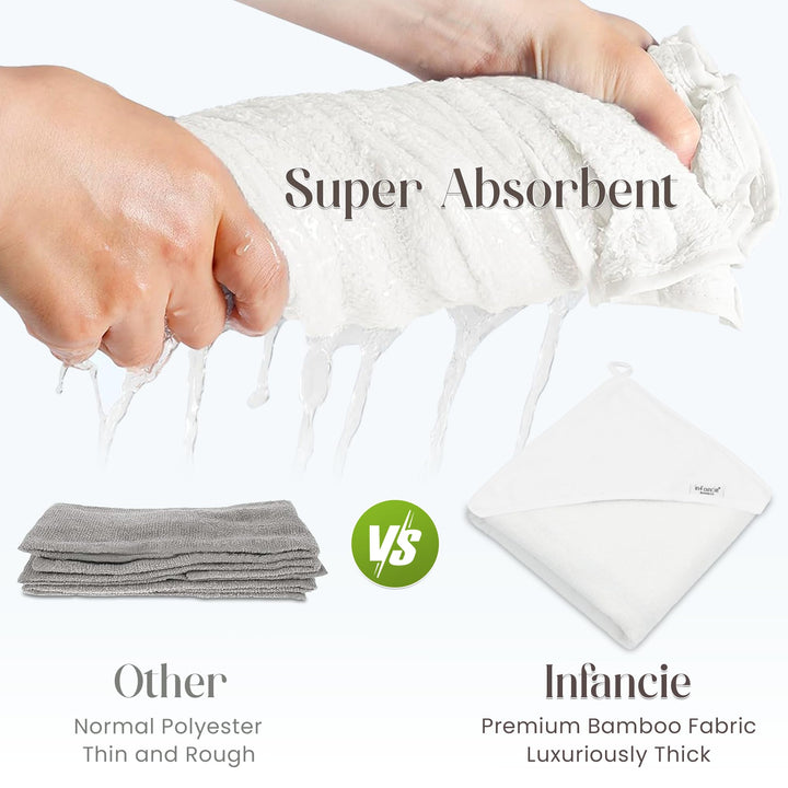 Organic Bamboo Hooded Baby Towels with Washcloths – 1 Hooded Towel (30x30 inches) & 1 Washcloth (10x10 inches) – Ultra Soft, Absorbent & Cozy Bath Towels Set for Newborns and Infants