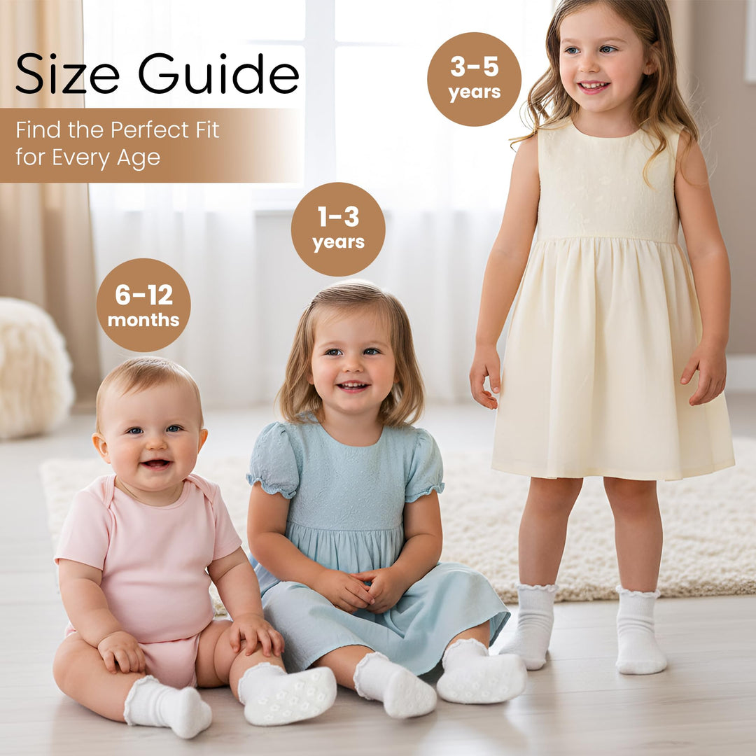 Mother's Choice White Ruffle Socks 6–12 Months 6 Pairs – Socks for Toddlers, Baby & Girls Cotton Soft, Breathable and Comfortable for Everyday Wear (US, Age, 6 Months, 12 Months, White)