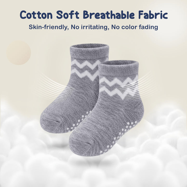 Mother's Choice Organic Cotton Baby Socks 6-12 Months, 12 Pairs Unisex Anti Slip - Soft & Hypoallergenic Baby Girl & Boys Socks (US, Age, 6 Months, 12 Months, Brown & White)