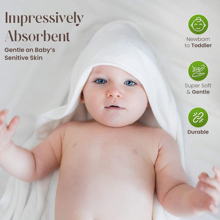 Organic Bamboo Hooded Baby Towels with Washcloths – 1 Hooded Towel (30x30 inches) & 1 Washcloth (10x10 inches) – Ultra Soft, Absorbent & Cozy Bath Towels Set for Newborns and Infants