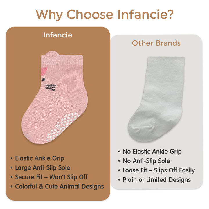 Organic Cotton GOTS Certified Non-Slip Baby Socks 0-6 Months - 7 Pairs Soft Breathable Newborn Socks Animal Design For Infant