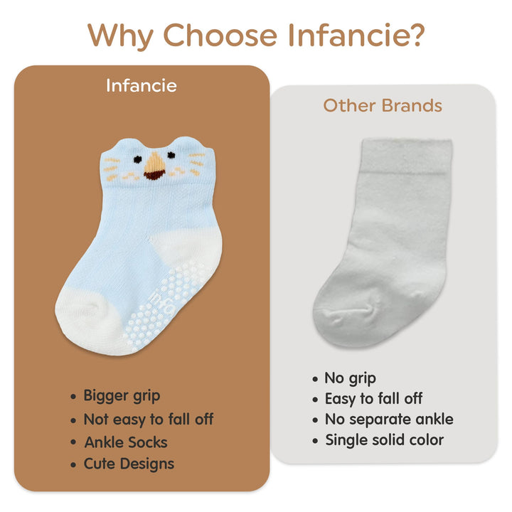 Organic Cotton GOTS Certified Non-Slip Baby Socks 0-6 Months - 7 Pairs Soft Breathable Newborn Socks Animal Design For Infant
