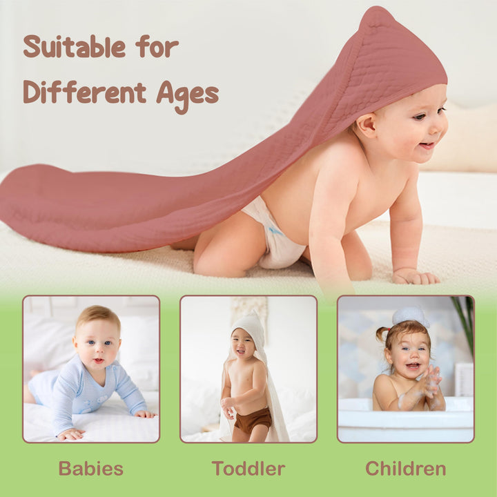 100% Organic Cotton Muslin Baby Hooded Towels 32x32 Inch – 2 Pack Soft & Absorbent Baby Towels for Newborn for Boys & Girls, Premium Hooded Towels, Ultra-Gentle Baby Essentials in Rose/Peach