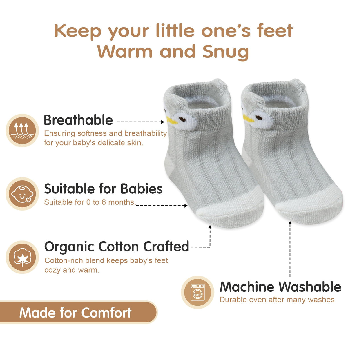 Organic Cotton Baby Socks 0-6 Months Animal Design