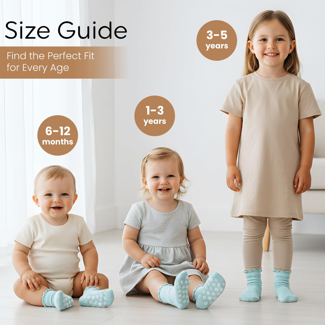 Mother's Choice Organic Cotton Socks For Boys Girls Breathable Non Slip Toddler Socks 2t-3t-4t-5t Ruffle Baby Socks 6-12 M