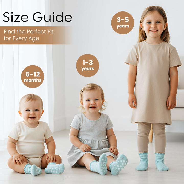 Mother's Choice Organic Cotton Socks For Boys Girls Breathable Non Slip Toddler Socks 2t-3t-4t-5t Ruffle Baby Socks 6-12 M