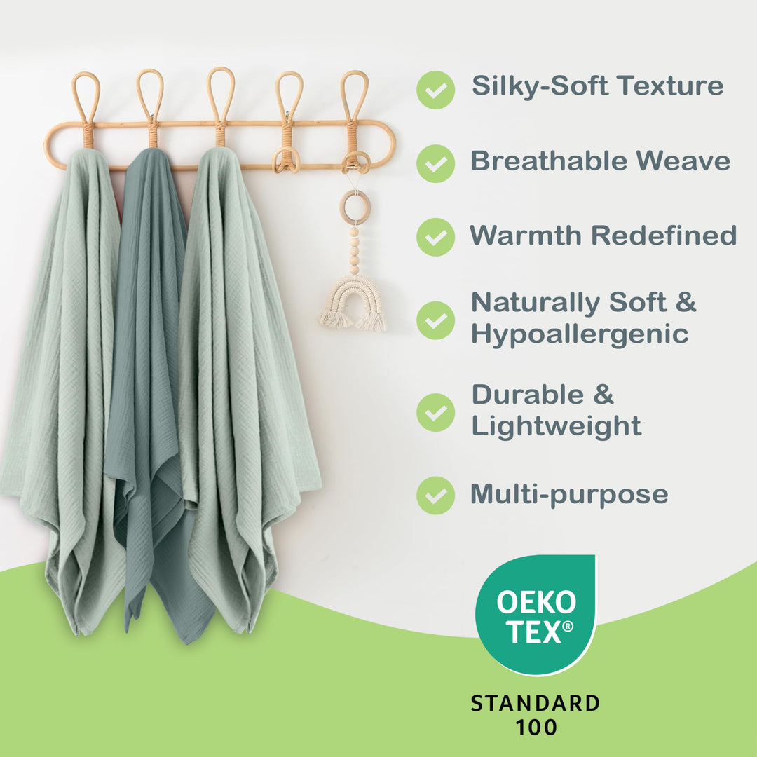 Organic Muslin Baby Blanket 2-Pack Rose & Peach, 47x47 Inch 100% Organic Cotton Oeko-TEX Certified Hypoallergenic Swaddle Blanket for Newborn Girls, Elegant Baby Girl Shower Gift
