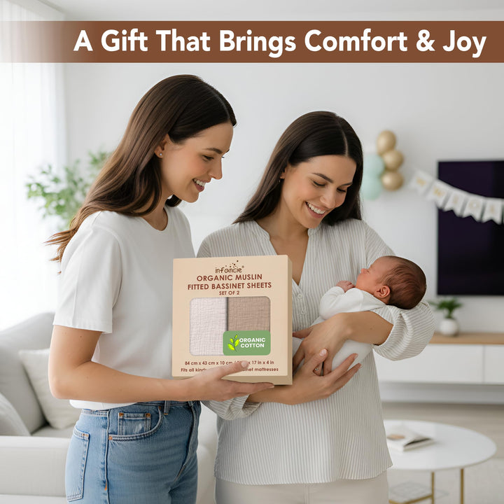 100% Organic Cotton Muslin Baby Bassinet Baby Sheet 33 X 17 Inch Soft Breathable Lightweight Stretchable Bed Sheet 2 Pack Gentle On Skin Durable Snug Fit Sheet for Newborn Bassinet Mattress